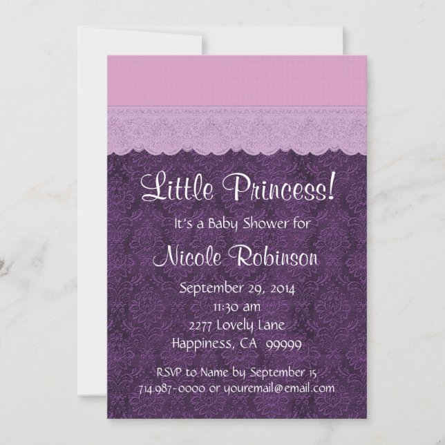Invitation Baby shower de la petite dentelle violette S21E (Devant)