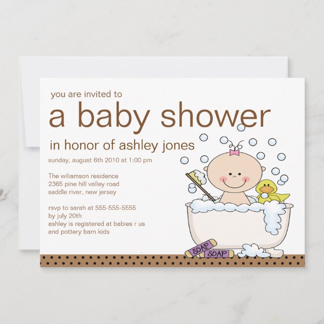 Invitation Baby shower de la petite fille Bébé Tub (Devant)