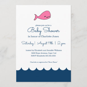Invitation Baby shower de la petite fille de baleine rose