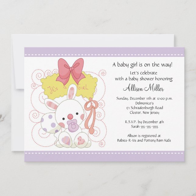 Invitation Baby shower de la petite fille de Bunny (Devant)
