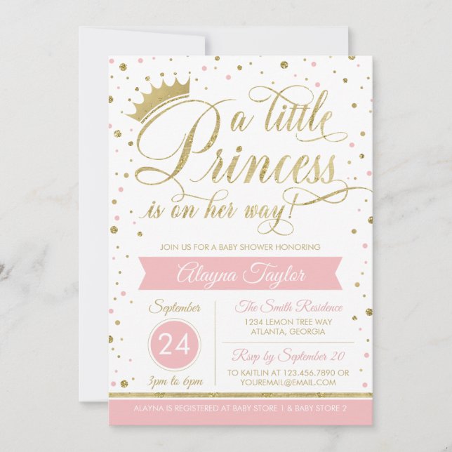 Invitation Baby shower de la petite princesse, Fau (Devant)