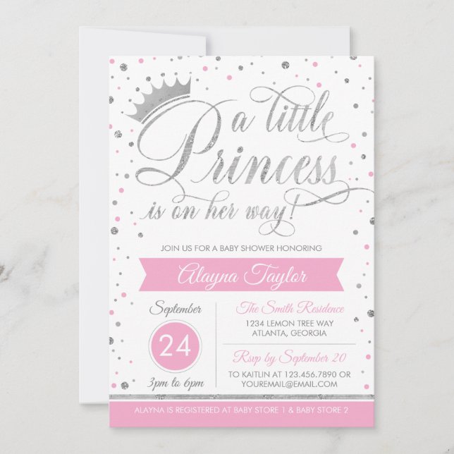 Invitation Baby shower de la petite princesse, Fau (Devant)