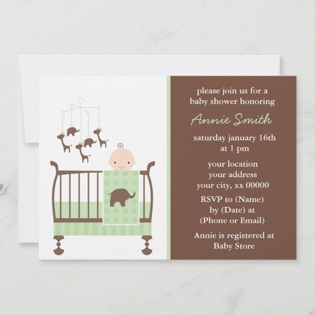 Invitation Baby shower de la pouponnière verte (Devant)