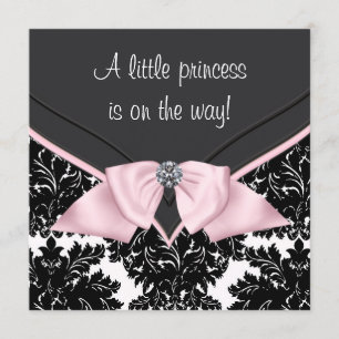 Invitation Baby Shower de la Princesse au Nœud Rose en Damass