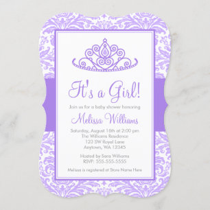 Invitation Baby shower de la princesse Crown Girl Purple Dama