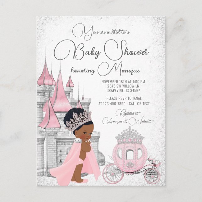 Invitation Baby shower de la princesse noire (Devant)