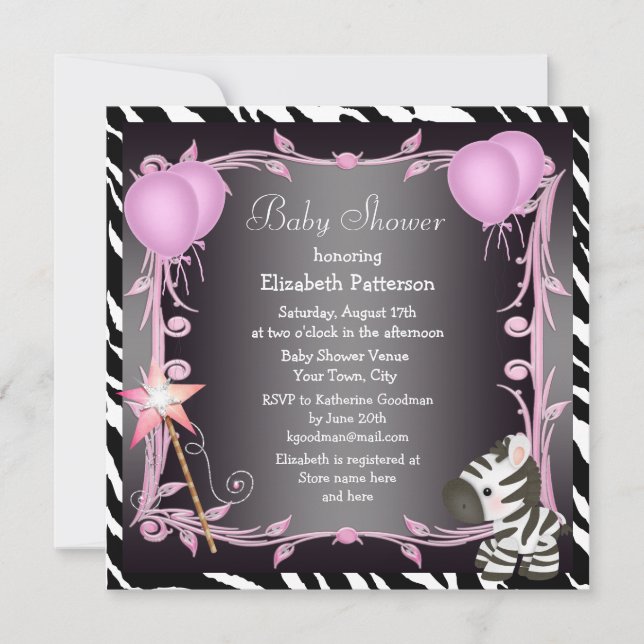 Invitation Baby shower de la princesse rose brune et magique (Devant)