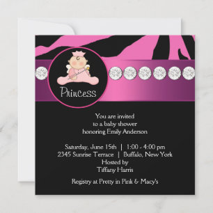 Invitation Baby shower de la princesse Zebra Rose