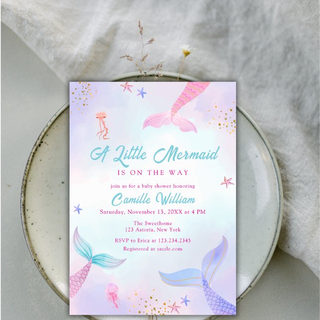 Invitation Baby shower de la queue de sirène d'été de l'océan (Cute Ocean Summer Mermaid Tail Baby Shower Invitation)