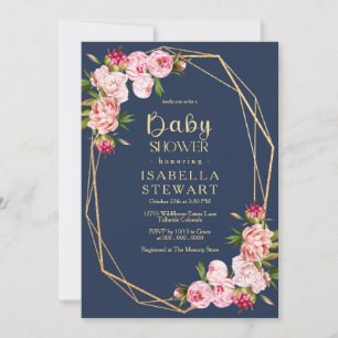 Invitation Baby shower de la Royal Blue Navy rose