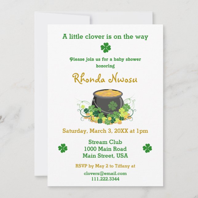 Invitation Baby shower de la Saint Patrick (Devant)