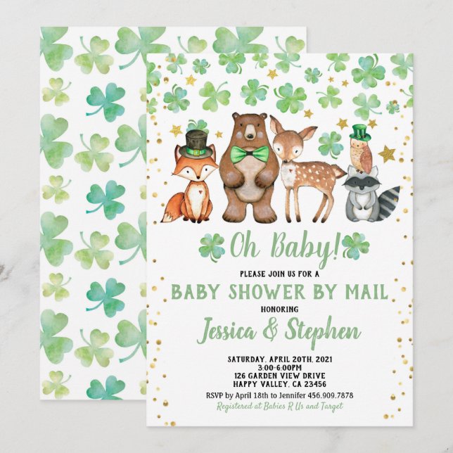 Invitation Baby shower de la Saint Patrick par Shamrock du co (Devant / Derrière)