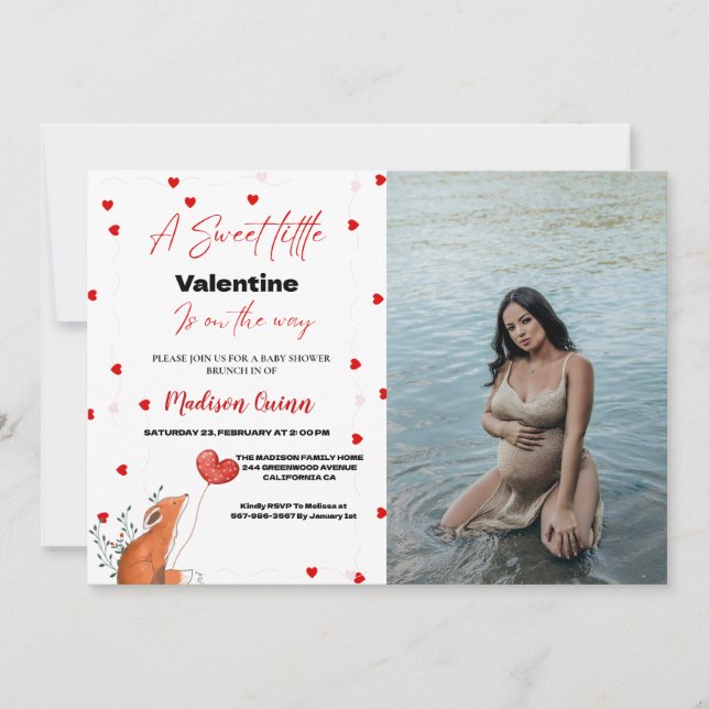 Invitation Baby shower de la Saint Valentin au coeur rose rou (Devant)