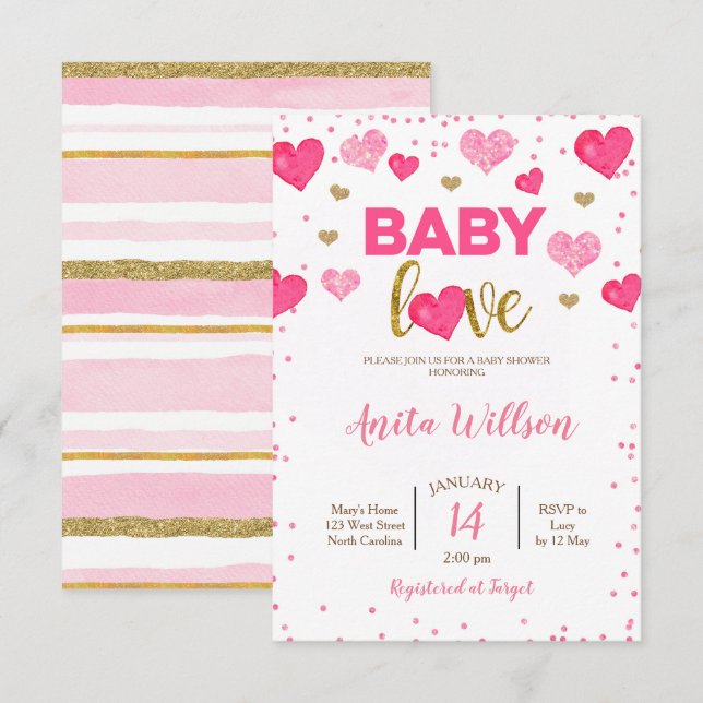 Invitation Baby Shower de la Saint-Valentin Bébé Amour (Devant / Derrière)