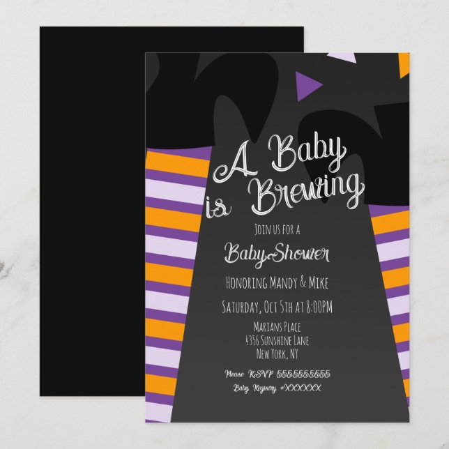 Invitation Baby shower de la sorcière brasseuse Halloween Par (Devant / Derrière)