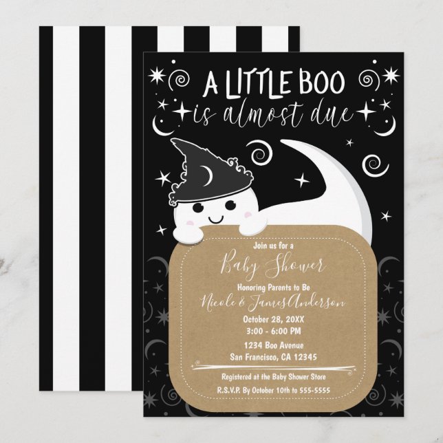 Invitation Baby shower de la sorcière fantôme de Pékin Hallow (Devant / Derrière)