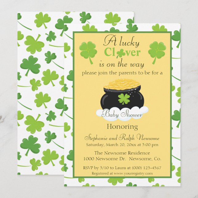 Invitation Baby shower de la St. Patrick's Day neutre par rap (Devant / Derrière)