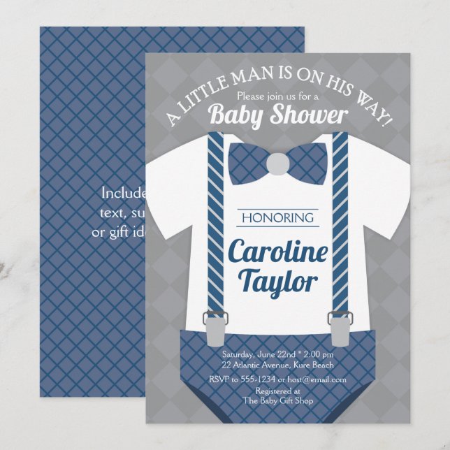 Invitation Baby shower de la tenue de Little Man (Devant / Derrière)