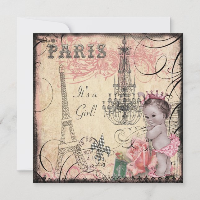 Invitation Baby shower de la Tour Eiffel (Devant)