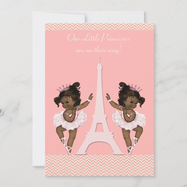 Invitation Baby shower de la tour Eiffel Ballerina Twins (Devant)