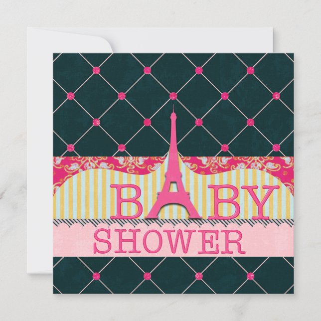 Invitation Baby shower de la Tour Eiffel chic (Devant)