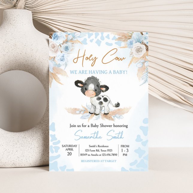 Invitation Baby shower de la vache bleue (Boy Highland Cow Baby Shower Invitation)