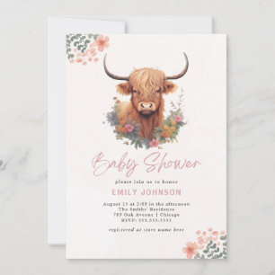 Invitation Baby shower de la vache de Boho Highland