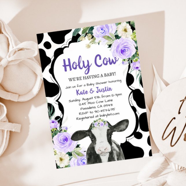 Invitation Baby shower de la vache noire florale (Créateur téléchargé)