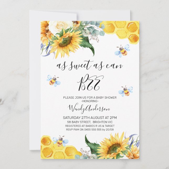 Invitation Baby shower de l'abeille de tournesol f (Devant)