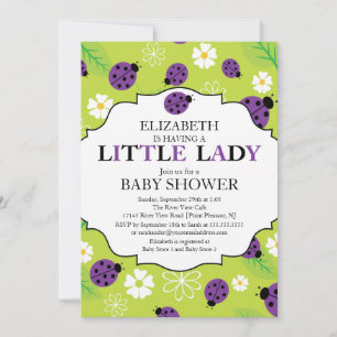 Invitation Baby shower de Ladybug de la petite dame violette