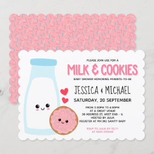 Invitation Baby shower De Lait Et De Cookies Rose Girly Kawai