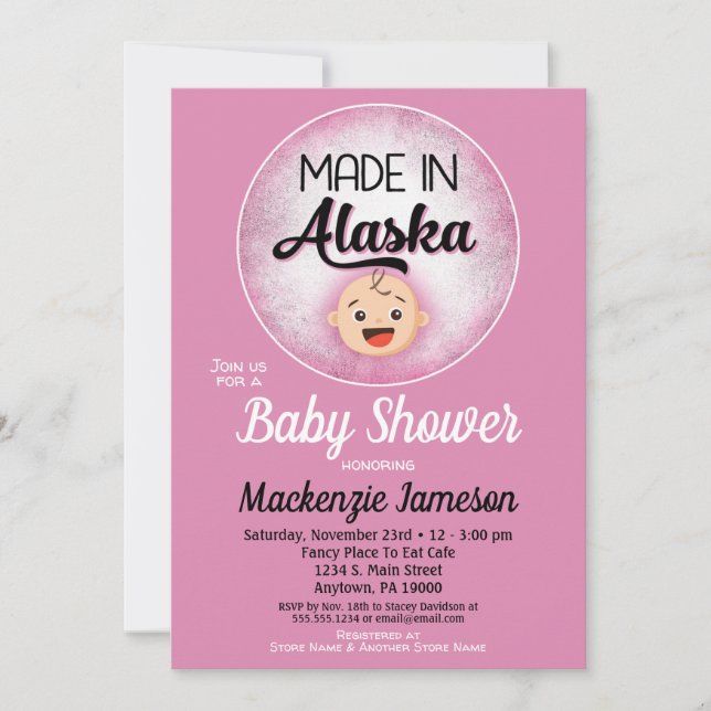 Invitation Baby shower de l'Alaska Funny Filles roses Invitat (Devant)