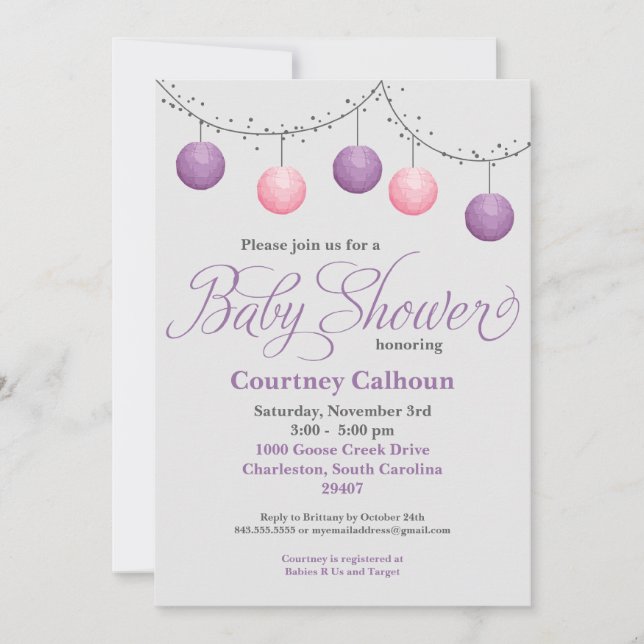 Invitation Baby shower de lampion (Devant)