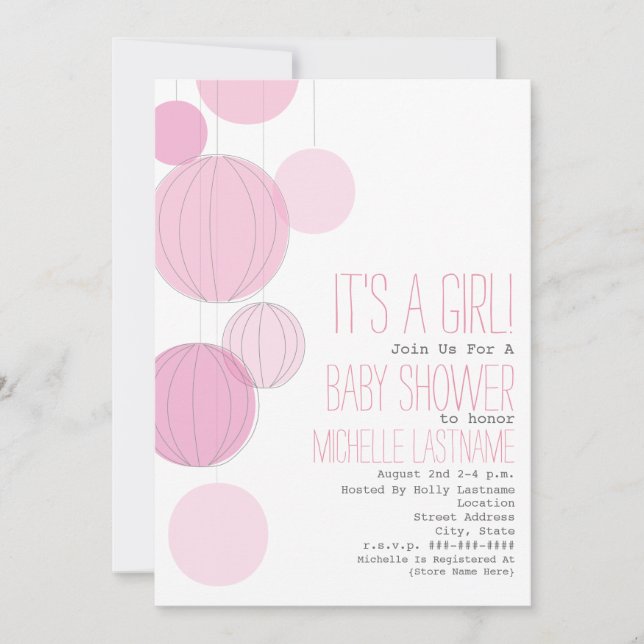 Invitation Baby shower de lanternes roses (Devant)
