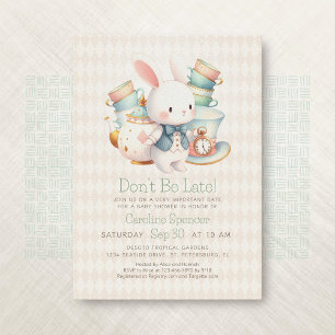 Invitation Baby shower de lapin blanc Alice Wonderland