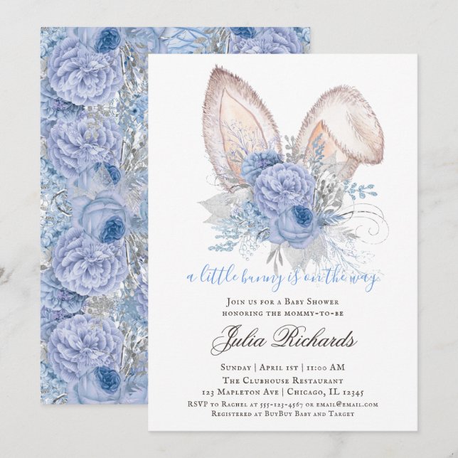 Invitation Baby shower de lapin de Pâques neutre pour le genr (Devant / Derrière)