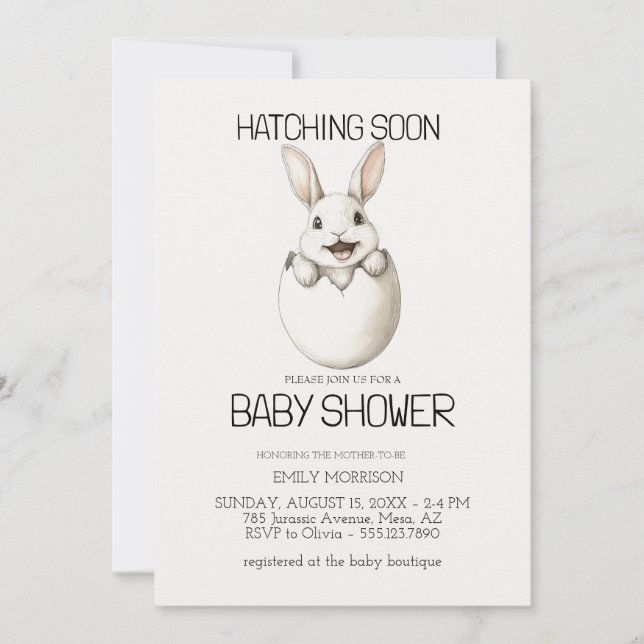 Invitation Baby shower de lapin d'incubation (Devant)