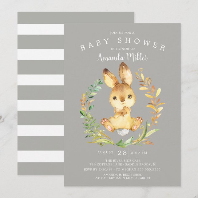 Invitation Baby shower de lapin doux (Devant / Derrière)