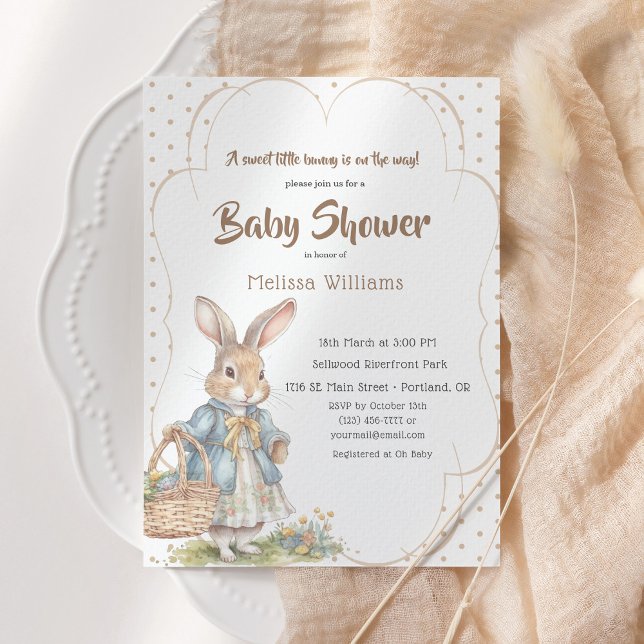 Invitation Baby shower de lapin doux pour une fille sur le ch (Créateur téléchargé)