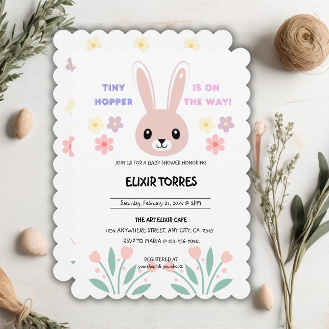 Invitation Baby shower de lapin minuscule à Hopper Floral (Créateur téléchargé)