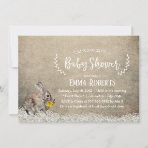Invitation Baby shower de lapin rustique floral mou