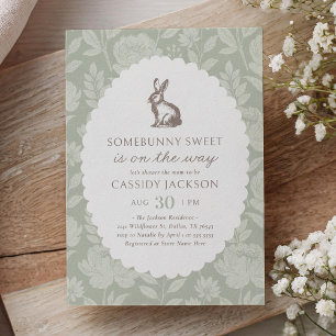 Invitation Baby shower de lapin vert vintage Sage