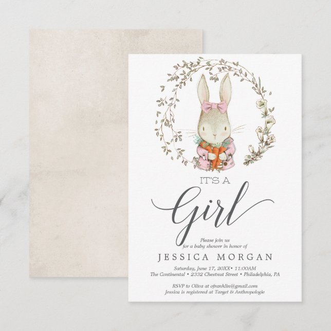 Invitation Baby shower de lapin vintage (Devant / Derrière)
