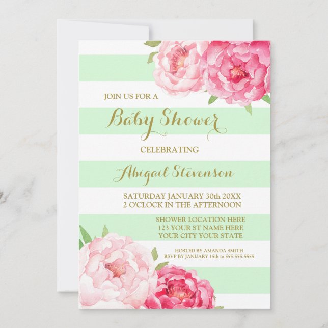 Invitation Baby shower de l'aquarelle rose de la menthe (Dos)