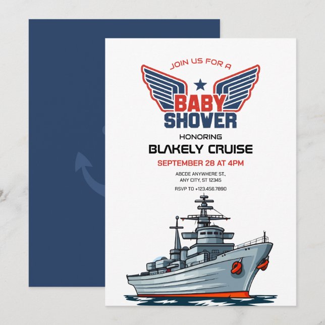 Invitation Baby shower de l'armée de la marine (Devant / Derrière)