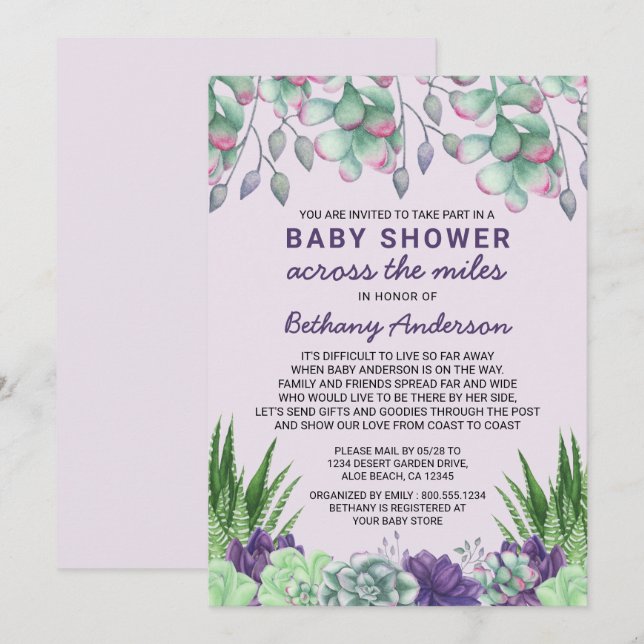 Invitation Baby shower de l'autre côté des Miles Aquarelle Su (Devant / Derrière)
