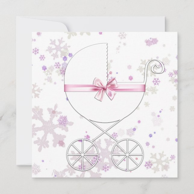 Invitation Baby shower de lavande et de flocon de neige rose (Devant)