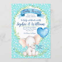 Invitation Baby shower de l'éléphant d'aquarelle