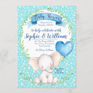 Invitation Baby shower de l'éléphant d'aquarelle