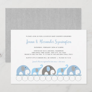 Invitation baby shower de l'éléphant gris bleu
